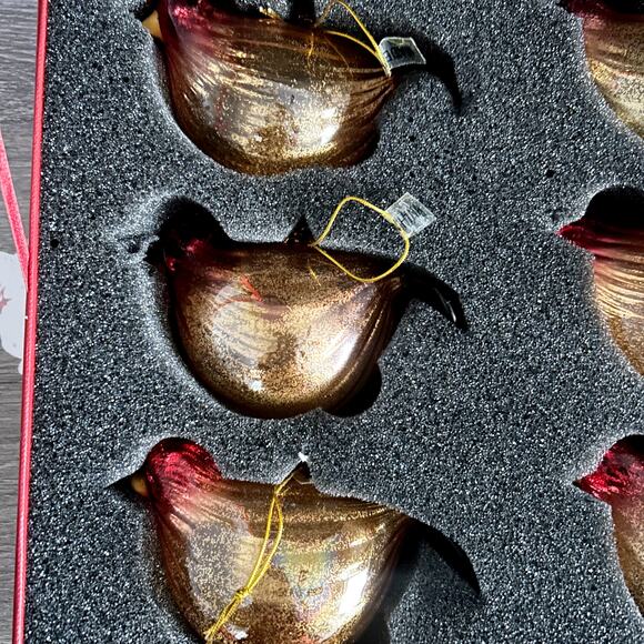 Handblown Art Glass Red & Gold Bird Holiday Ornaments Spun Glass 4.5" Set of 6 - Picture 3 of 7